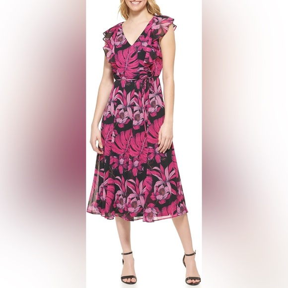Tommy Hilfiger Dresses & Skirts - Tommy Hilfiger New Sleeveless Belted Ruffled Midi Dress Size 10
